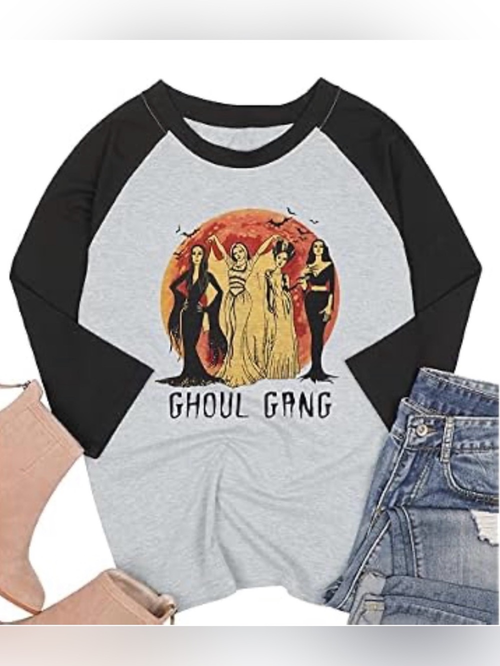Ghoul Gang Raglan Sleeve Women's Tee Halloween (M)